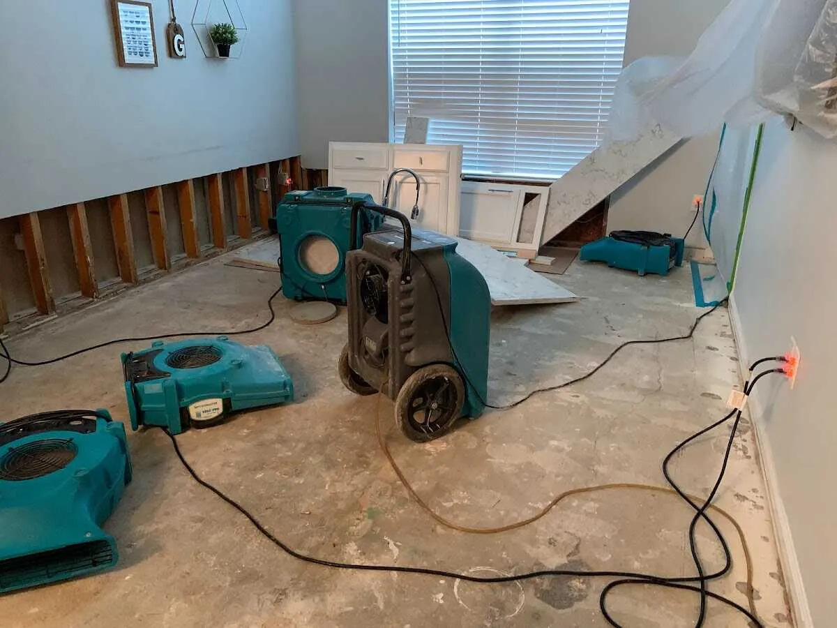 Dehumidifier in flood-cut room for Water Damage Restoration in Piscataway